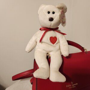 Ty Beanie Baby Collection - Valentino Bear with Red Heart and White Fur NWT